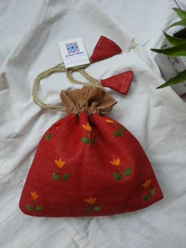 Hand embroidered silk potli - Bridal red image 0