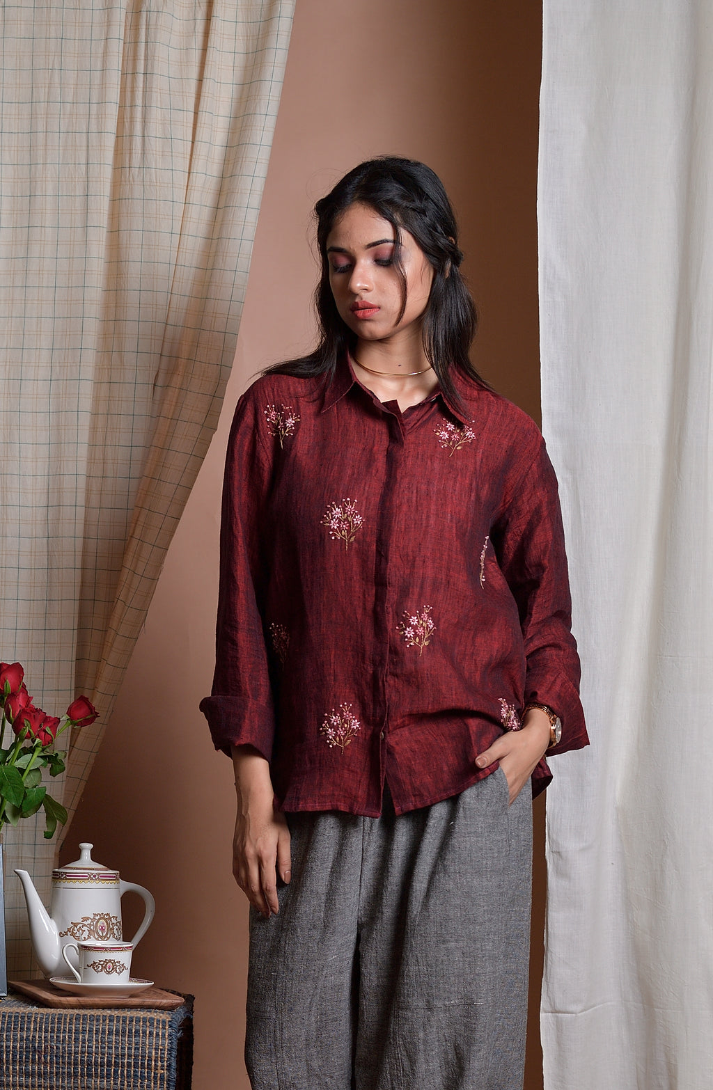 Fanciful Wisdom - Hand embroidered linen shirt image 0