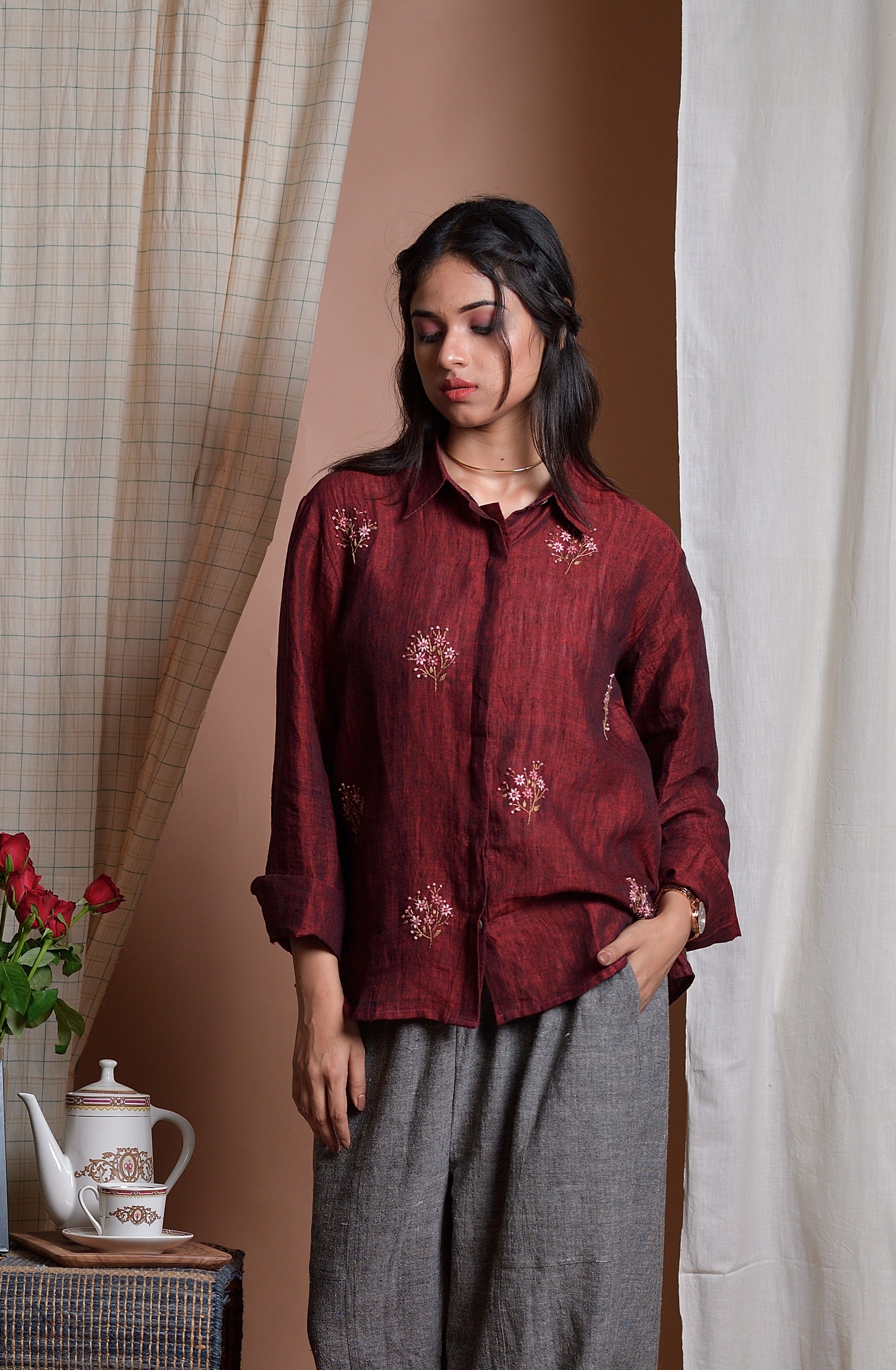 Fanciful Wisdom - Hand embroidered linen shirt image 0