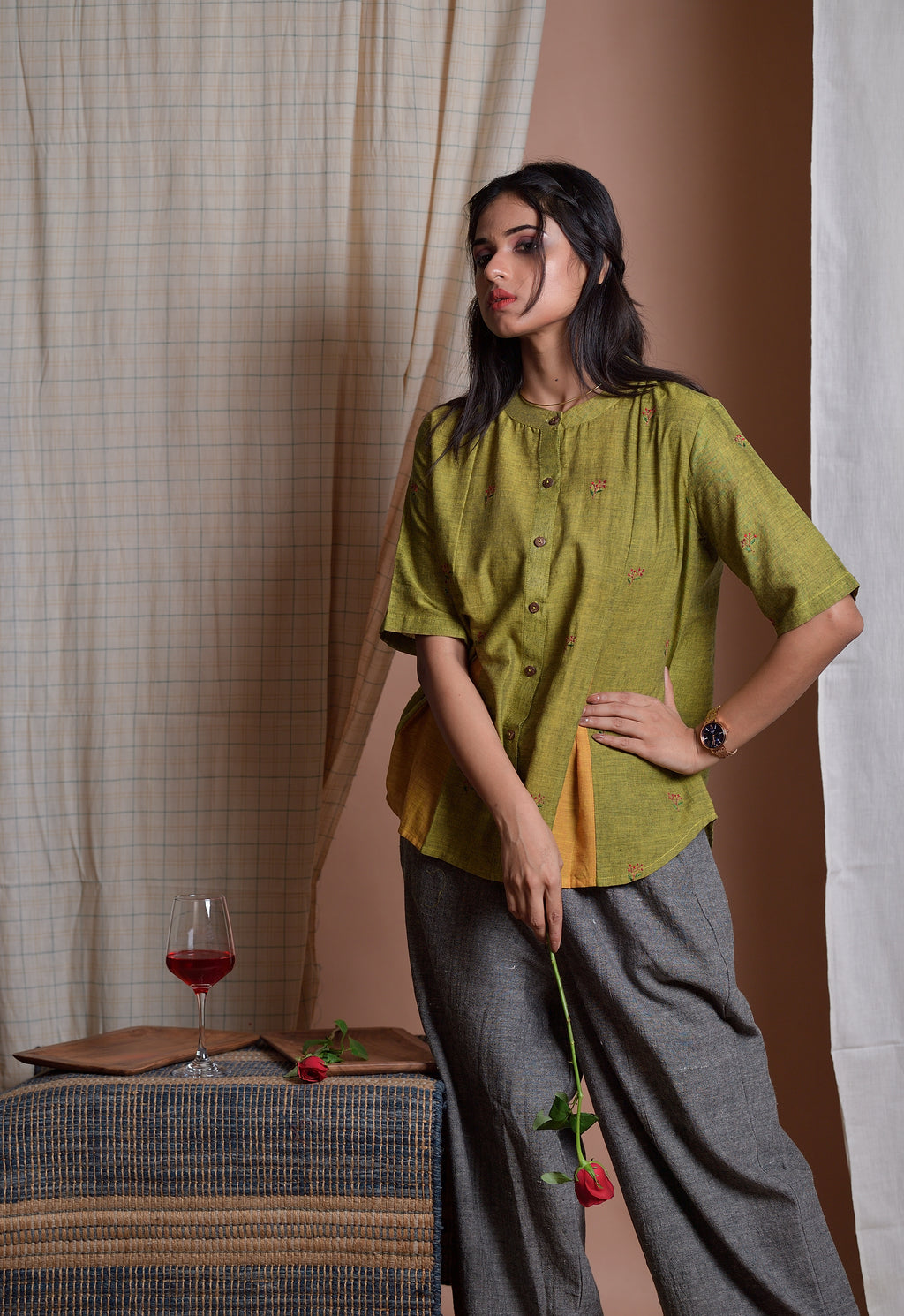 Vines of Mystery - Hand embroidered khadi shirt image 0