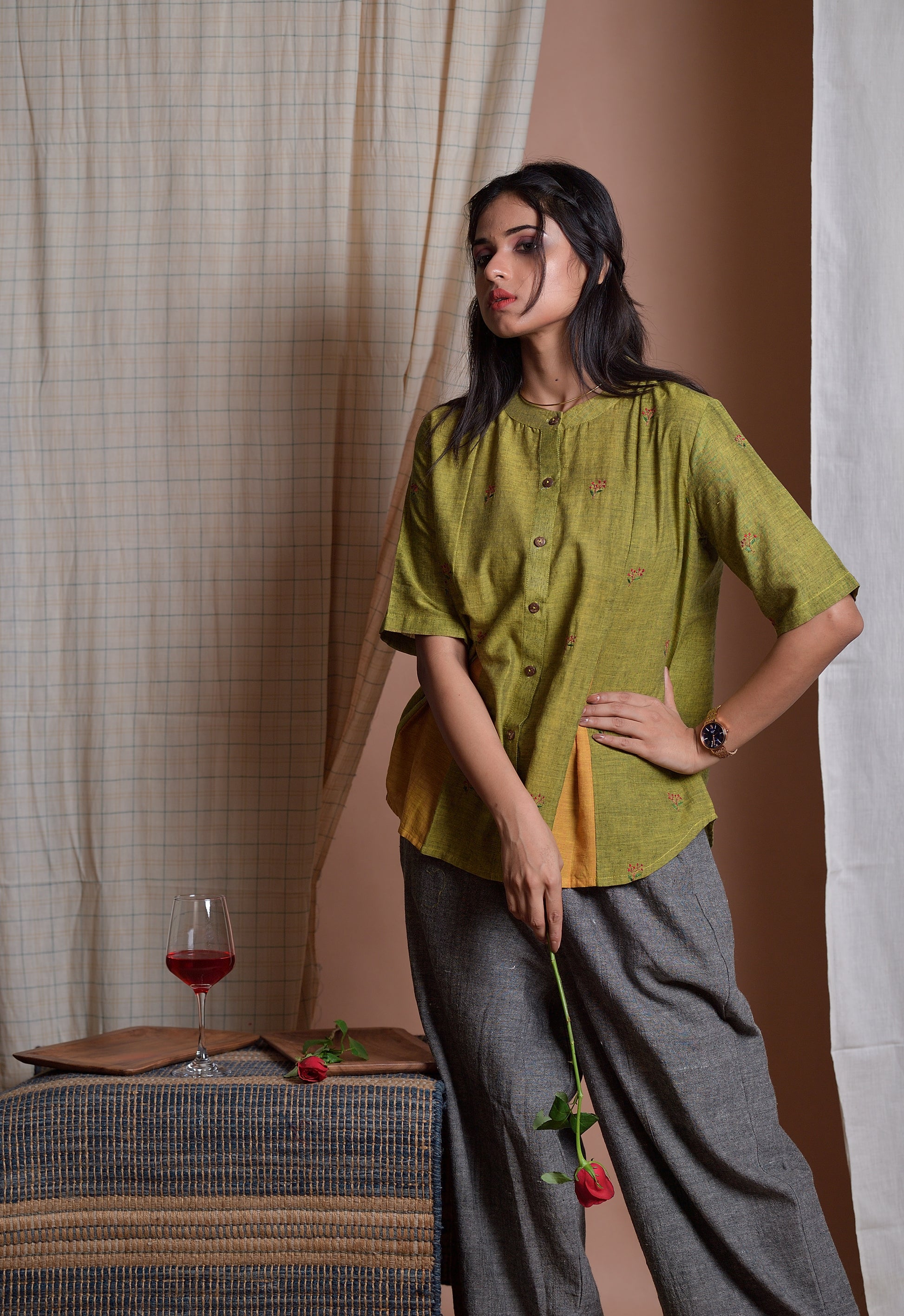 Vines of Mystery - Hand embroidered khadi shirt image 0