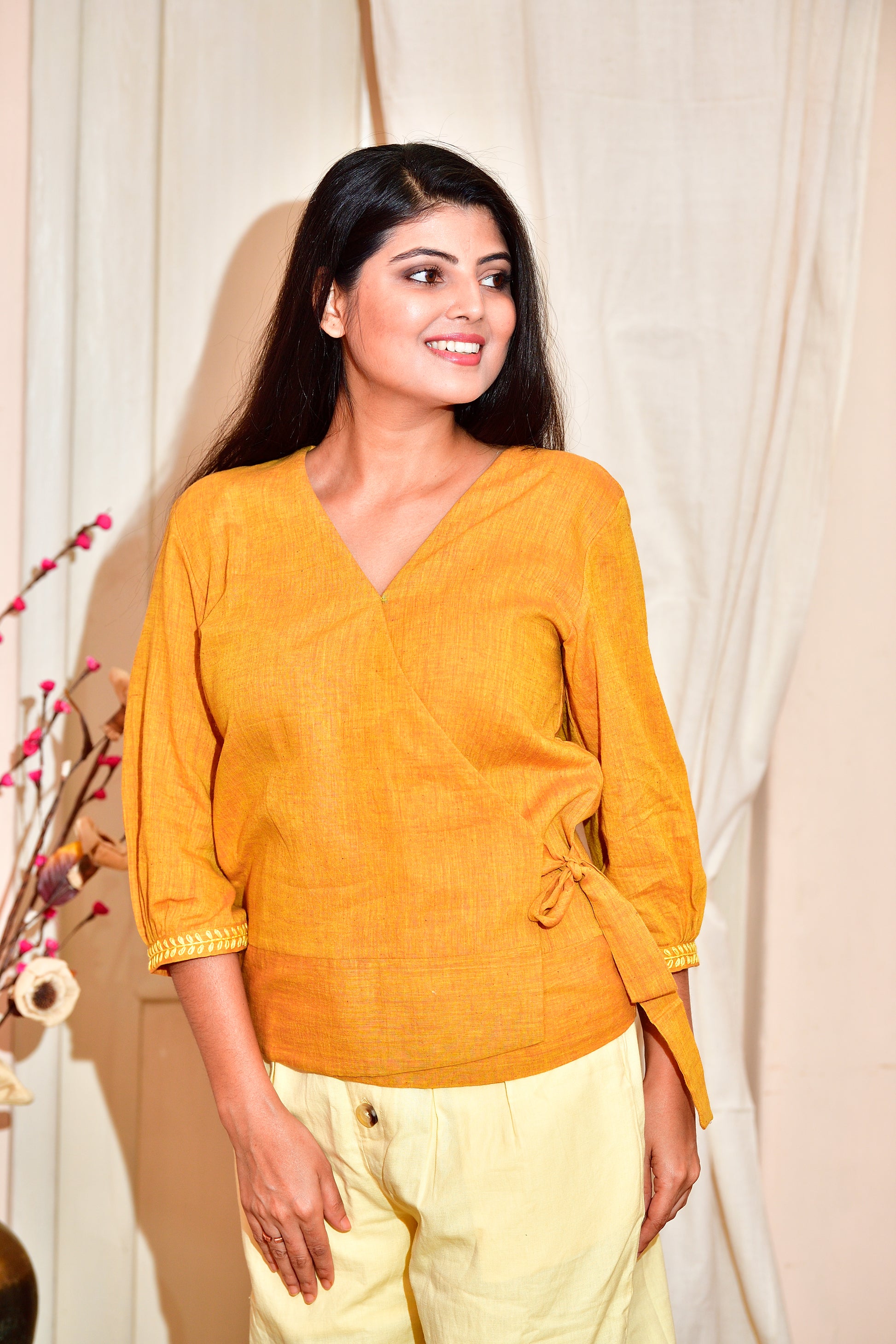 Girija - handloom cotton top - mustard yellow image 3