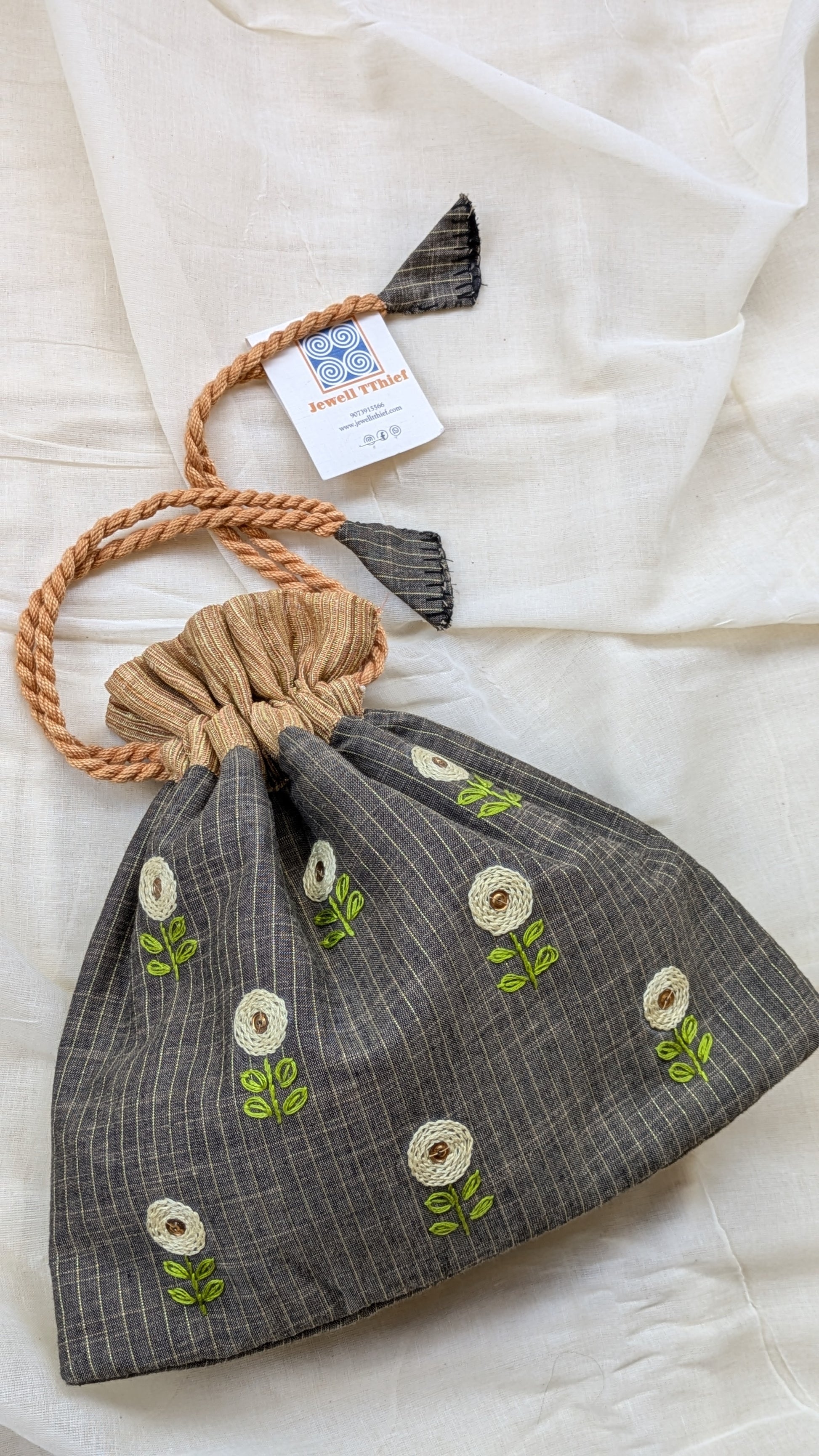 Chandrama - Cotton potli with zari stripe image 0
