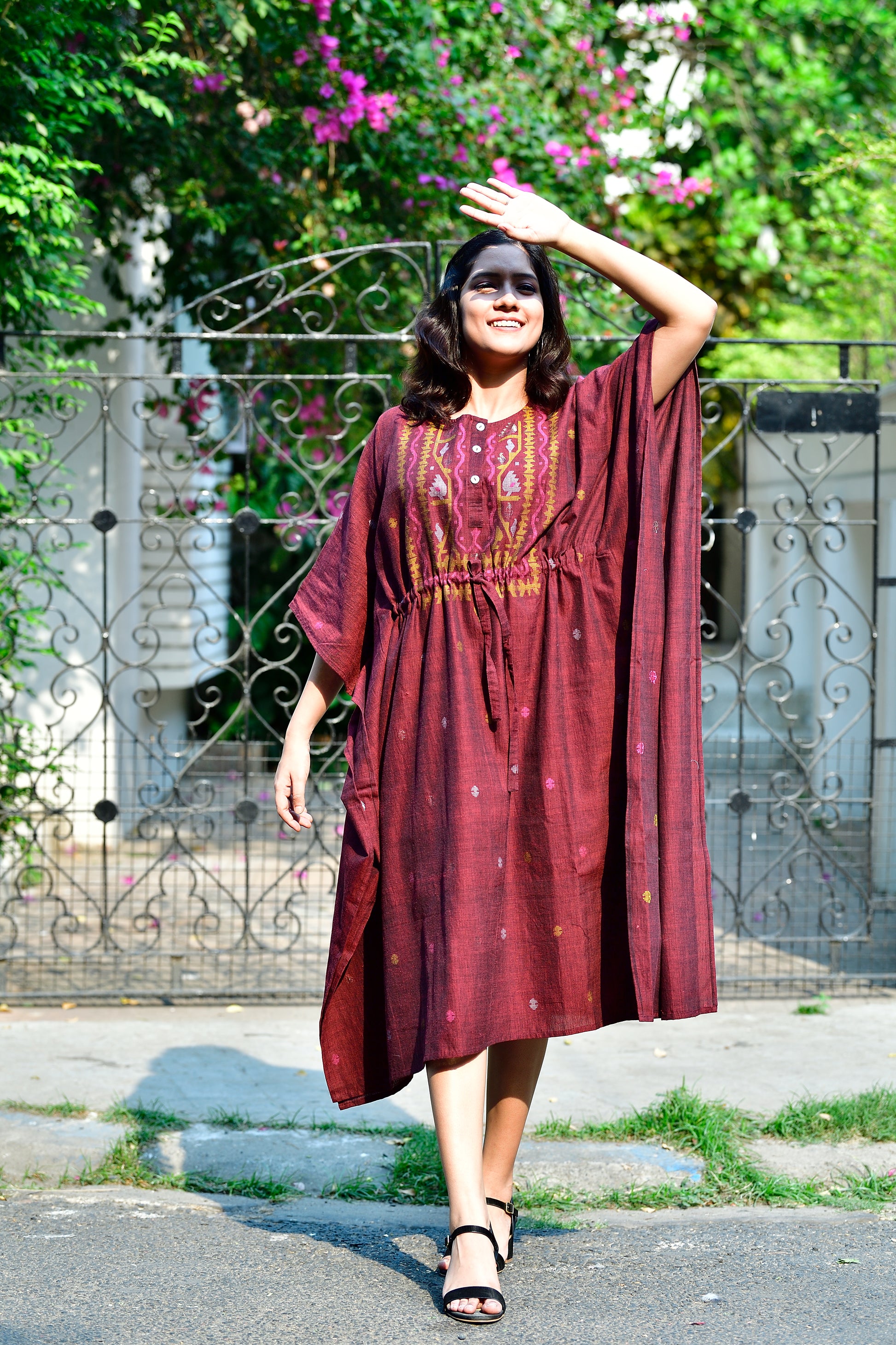 Khadi jamdani kaftan - Maroon image 6