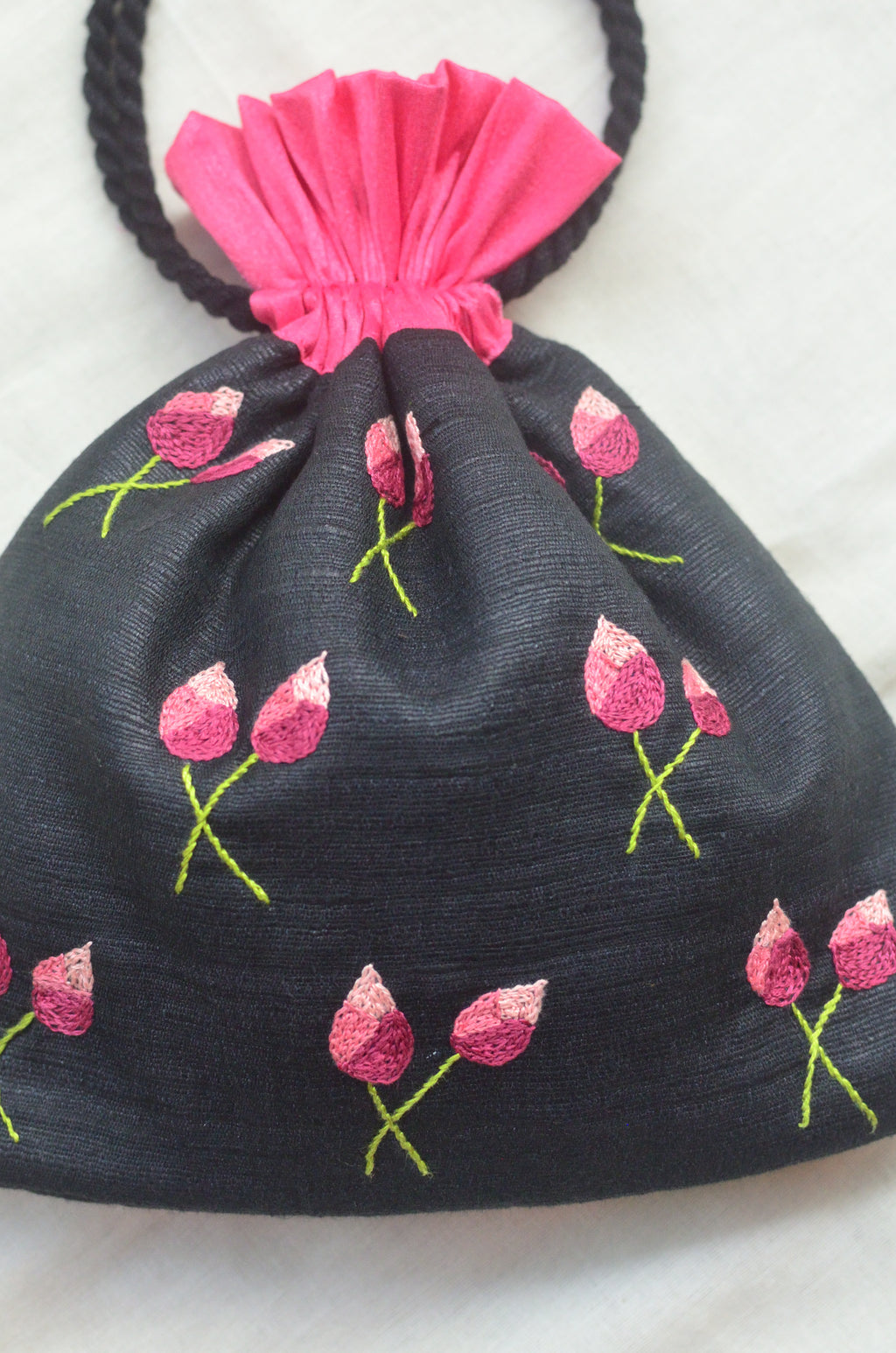 Padma on black - raw silk potli image 2