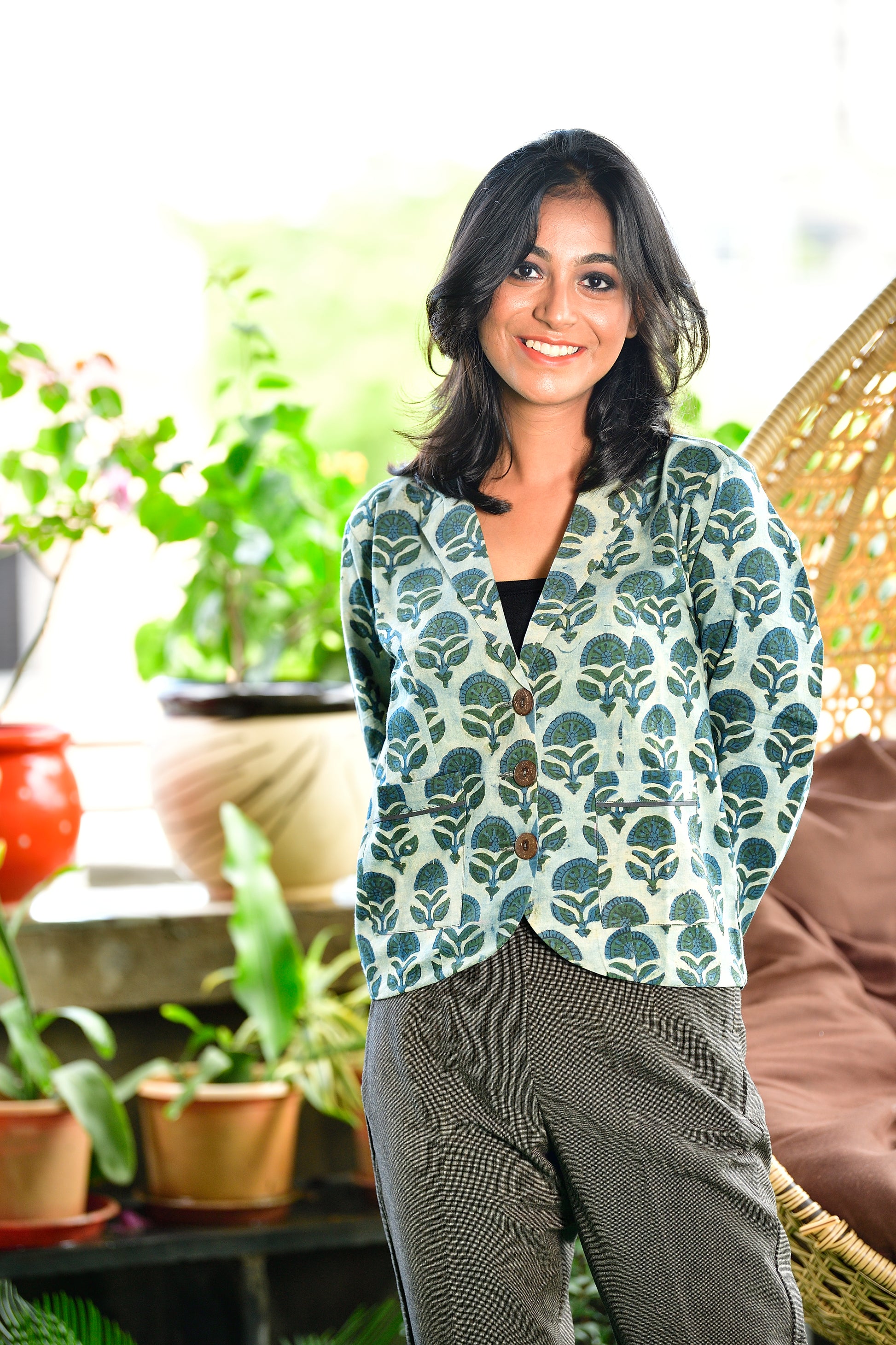 Aaronyak - cotton blazer - big floral motif image 1