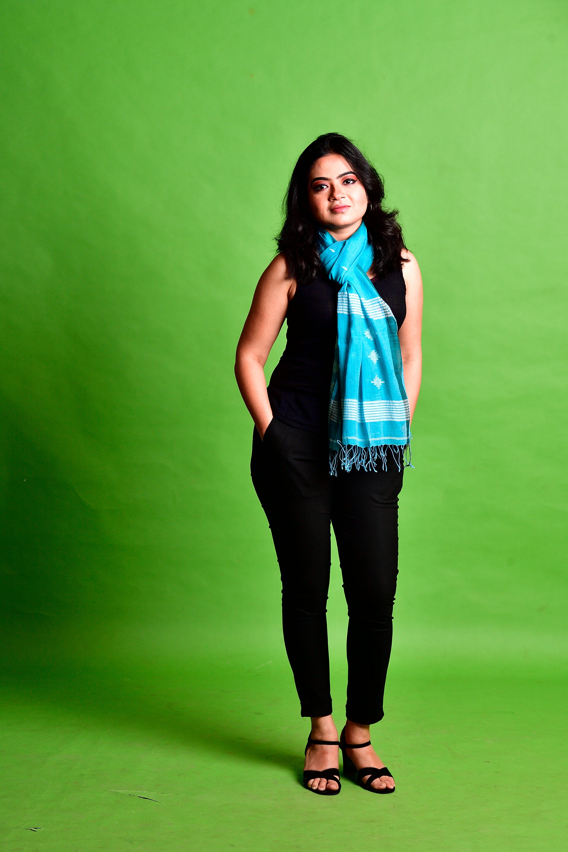 Jamdani stole - aqua blue image 3