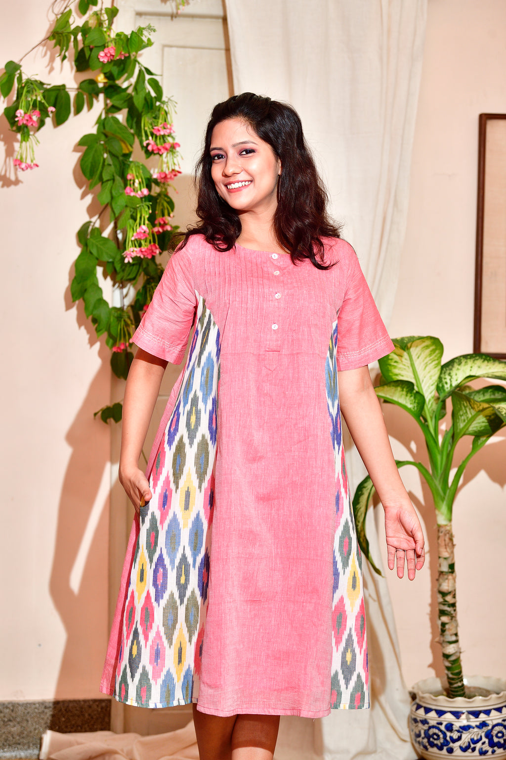 Chuski - Handloom cotton dress with ikat inlays image 7