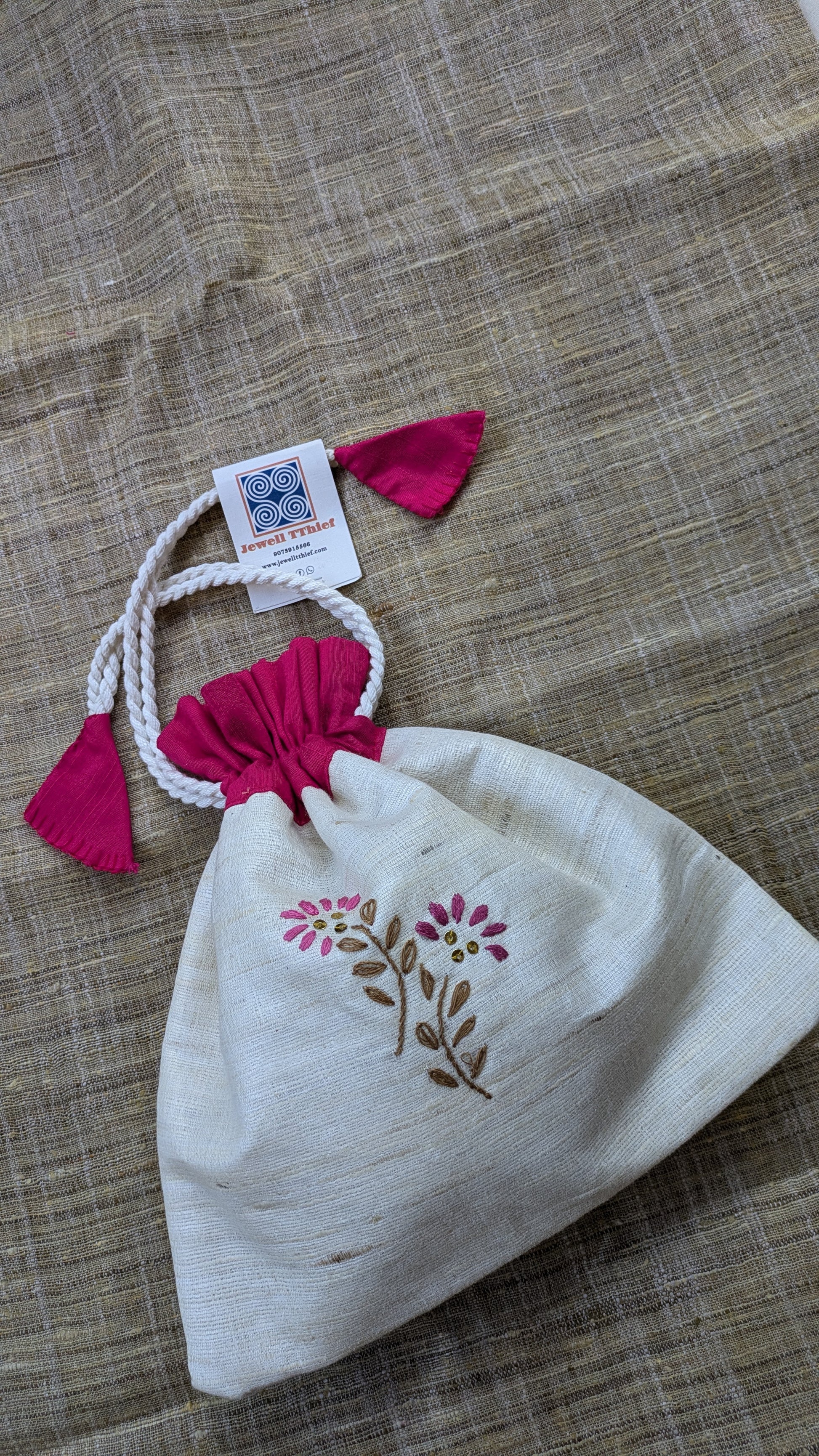 Fern fun (white) - raw silk potli image 3