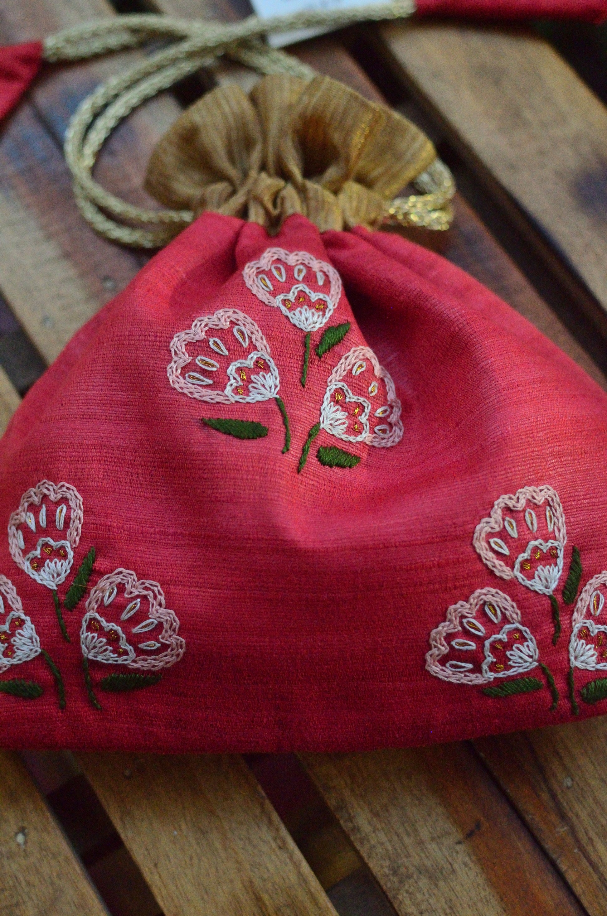 Aabir - Crimson red raw silk potli image 2