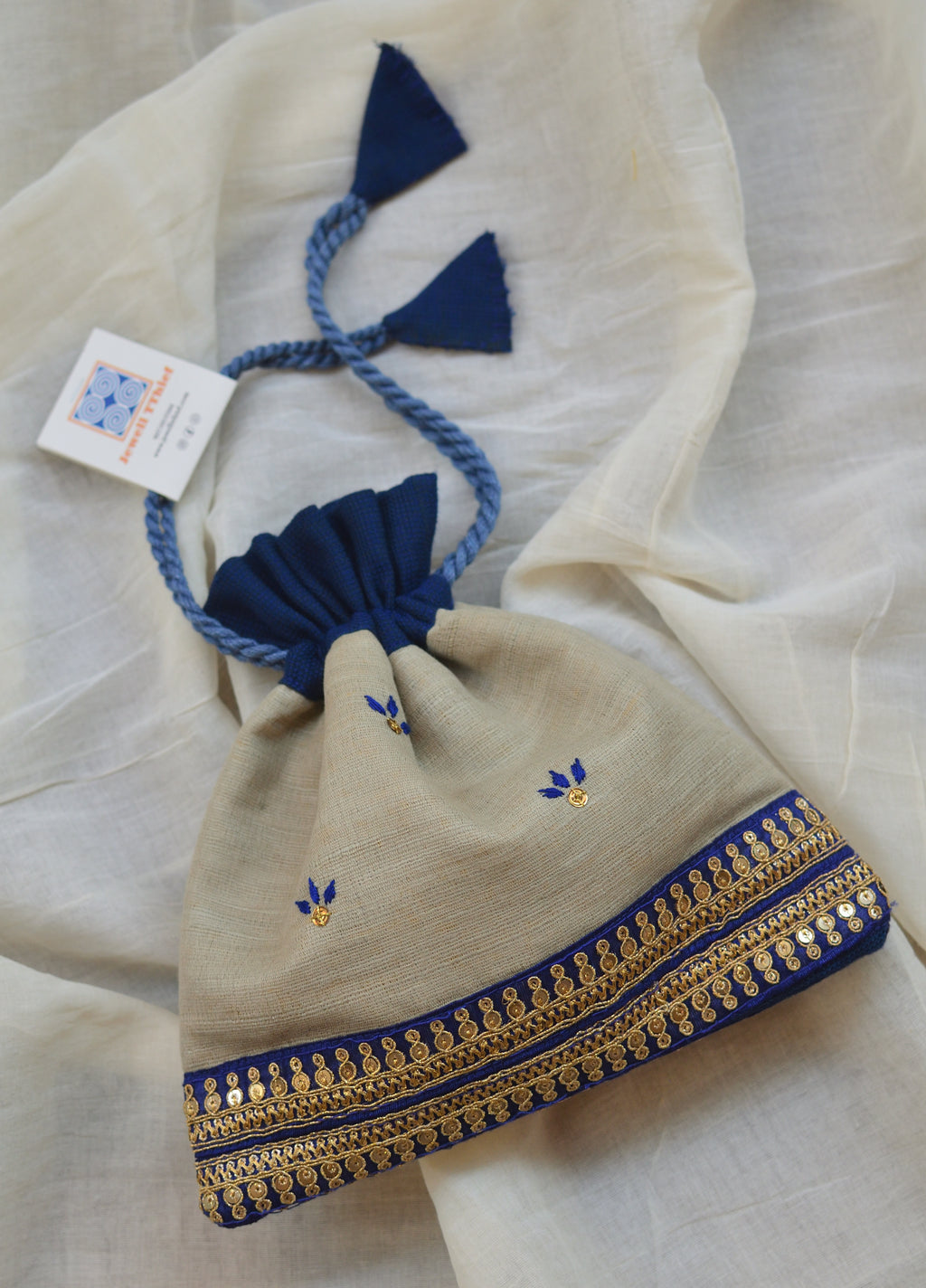 Aparajita - Raw silk potli with zari border image 1