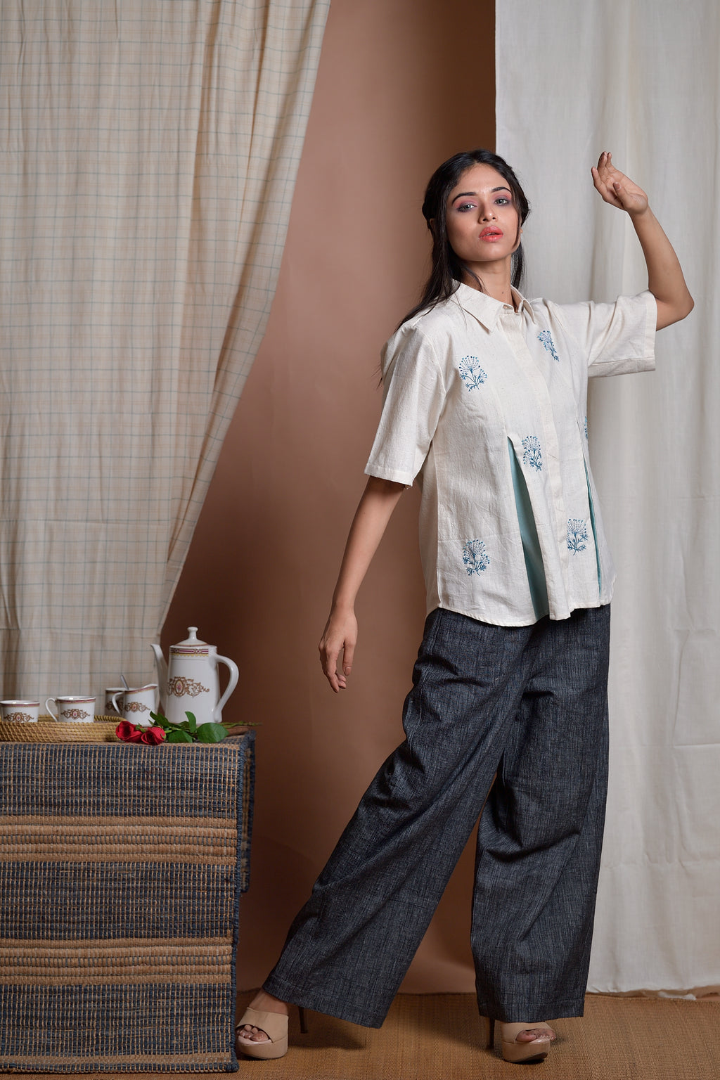 Serene Blossoom - Khadi shirt with handembroidery image 4