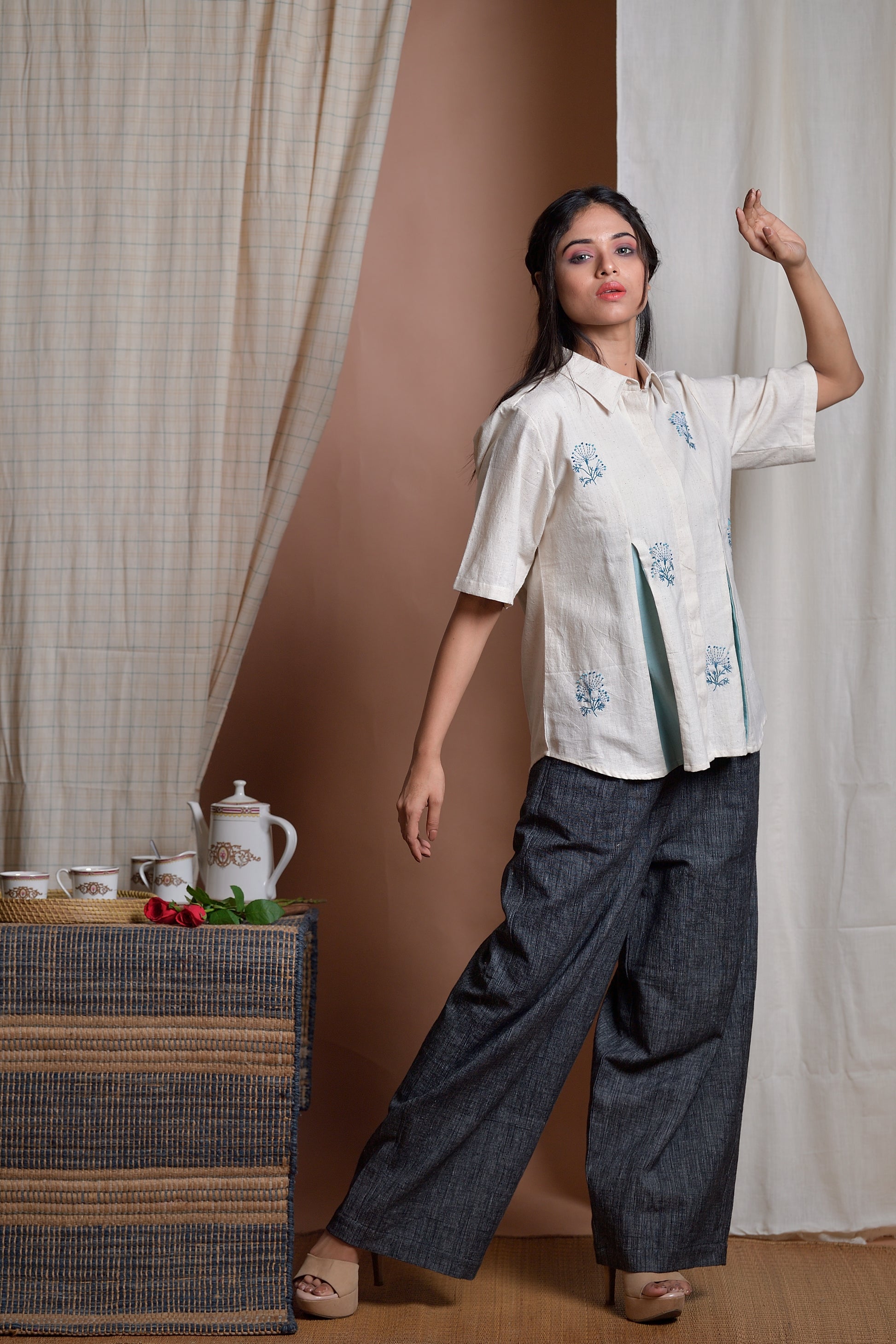 Serene Blossoom - Khadi shirt with handembroidery image 4